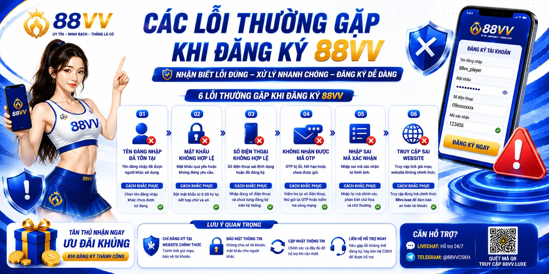 Các lỗi thường gặp khi đăng ký 88VV