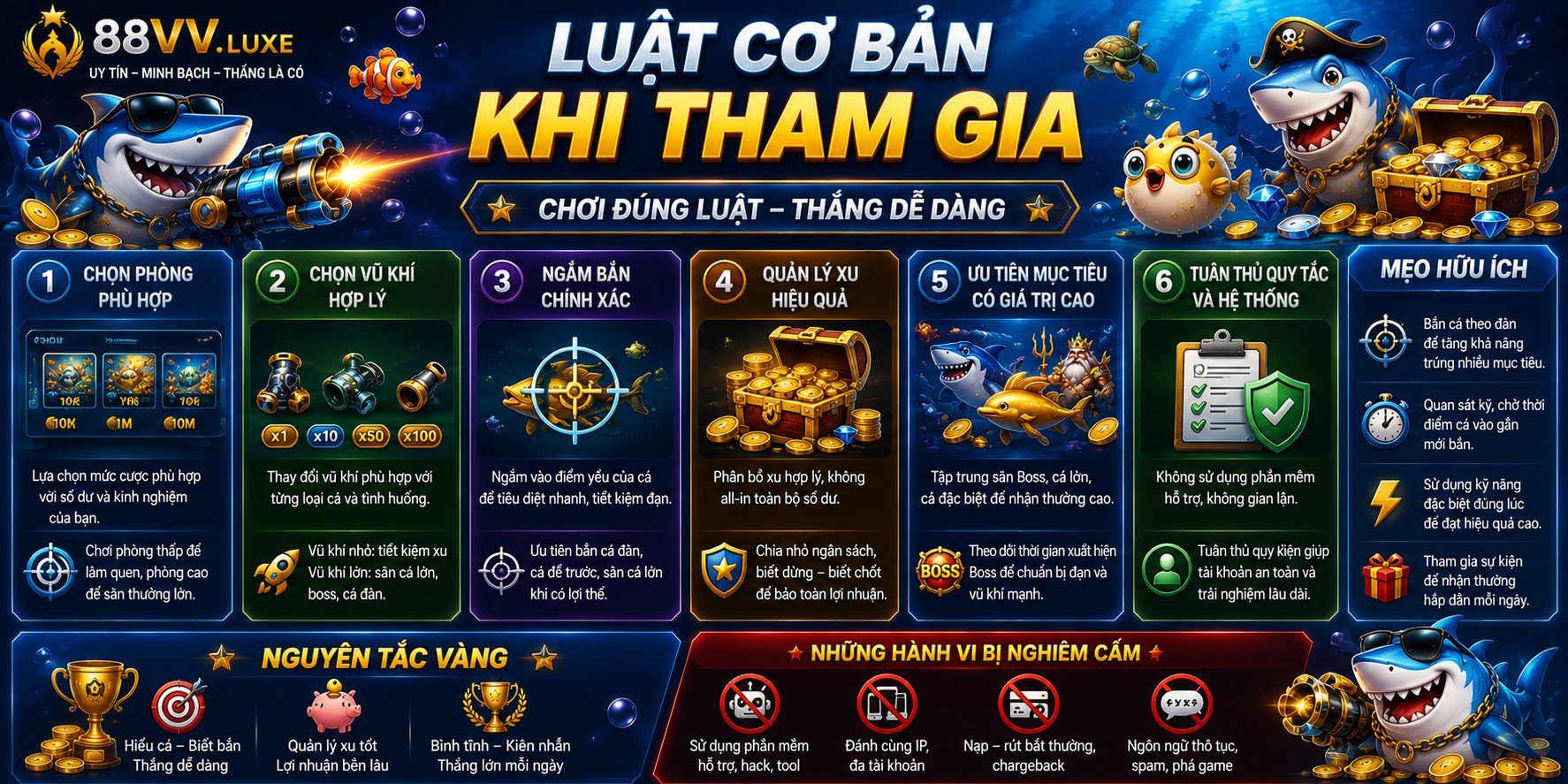 Bắn Cá 88VV – Danh Sách Trò Chơi Và Luật Cơ Bản 2 Luật cơ bản khi tham gia